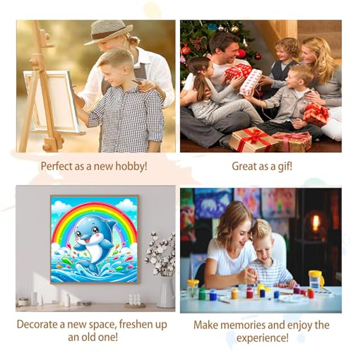 Artunion Framed Paint by Numbers Kit for Adults Beginners & Kids Ages 8-12,Cute Dolphin Paint by Number with Frame,Ocean Animals Paint by Numbers Kit on Canvas 10 * 10 Inch Without Easel - color: ZXT-329-F