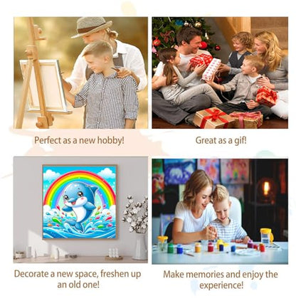 Artunion Framed Paint by Numbers Kit for Adults Beginners & Kids Ages 8-12,Cute Dolphin Paint by Number with Frame,Ocean Animals Paint by Numbers Kit on Canvas 10 * 10 Inch Without Easel - color: ZXT-329-F