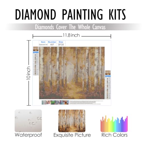 RLTXBUK Vintage Fall Birch Forest Diamond Art Kits 11.8x9.8 Inch | Fall Home Decor and Gifts, Autumn Birch Tree Pathway Landscape Gem Diamond Painting Art Kits for Adults Kids Beginners - color: Birch Tree Pathway