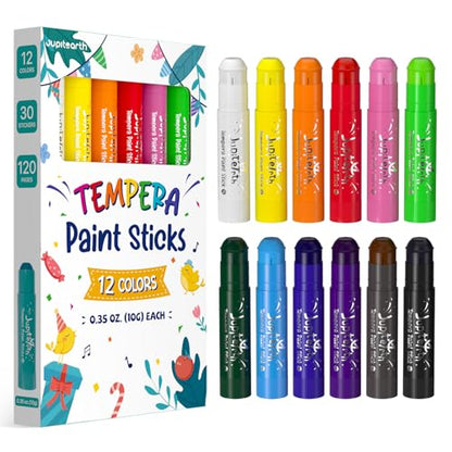 JUPITEARTH Tempera Paint Sticks for Kids, Quick Drying, 12 Colors - color: 12 Classic Colors