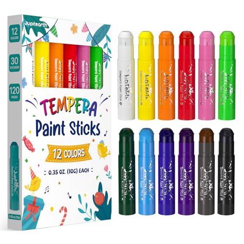 JUPITEARTH Tempera Paint Sticks for Kids, Quick Drying, 12 Colors - color: 12 Classic Colors