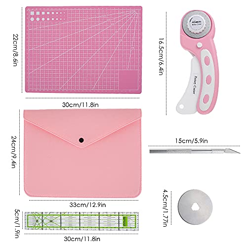 Abizarch Rotary Cutter Set - 45mm Rotary Fabric Cutter, A4 Cutting Mat, Self Healing Sewing Mats, Quilting Ruler and Fixing Clips, Craft Knife Set, Ideal for Crafting, Sewing, Patchworking