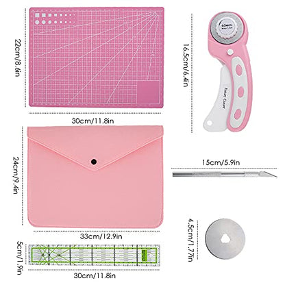Abizarch Rotary Cutter Set - 45mm Rotary Fabric Cutter, A4 Cutting Mat, Self Healing Sewing Mats, Quilting Ruler and Fixing Clips, Craft Knife Set, Ideal for Crafting, Sewing, Patchworking