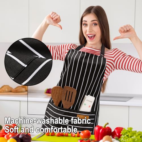 BeLuyi Adjustable Bib Apron with 2 Pockets Chef Cooking Kitchen Restaurant Aprons for Women Men - color: Black Stripes