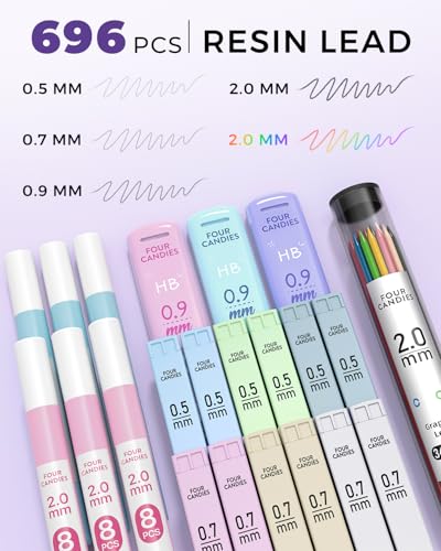 Four Candies 42PCS Mechanical Pencil Set with 696 Lead Refills (Cream) - color: Cream