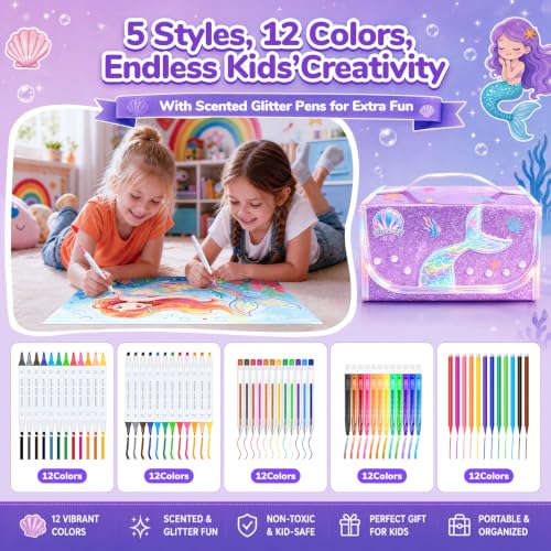DreamyCandy 70 Pcs Washable Markers Set for Kids 4-8, Mermaid Art Set Gifts - color: Purple Mermaid