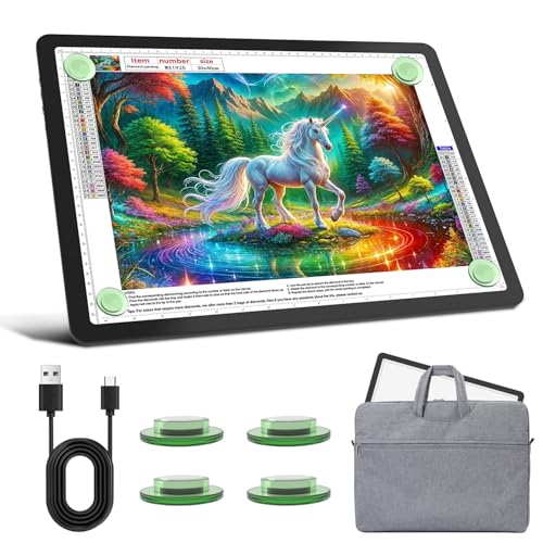 Rechargeable A3 Diamond Art Light Board with Carry Bag, 5600 Lux Tracing Light Box with Side Physical Buttons, 3 Colors & 6 Levels of Brightness, LED Light Pad for Diamond Painting, Weeding Vinyl - size: A3 with Bag