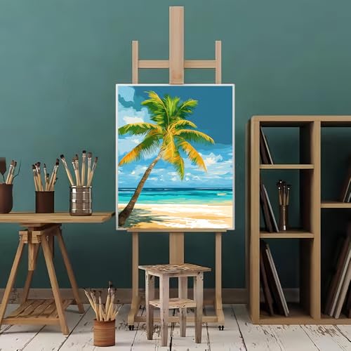 Natuyalo Paint by Numbers Kit for Adults Beginner, Coconut Tree Adult Paint by Number Kits on Canvas, Beach View DIY Acrylic Paint by Number for Adults for Home Decor Gift 16x20 Inch - color: ART-02