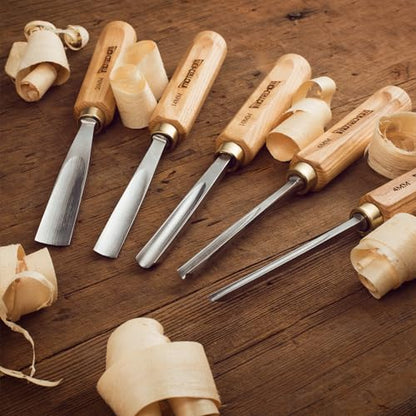 12-Piece Wood Carving Chisel Tools Set, Sharp CR-V Steel Blades | Precision woodworking tool kit with ash handles & canvas bag. Razor sharp 60CR-V blades for beginners and professionals - size: 12-Piece with Ash Handle