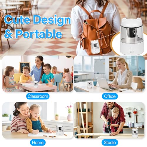 Electric Pencil Sharpener, Rechargeable Auto-Stop for 6-8mm, 3 Modes | Fast Sharpen in 3s, Battery Powered, Heavy Duty Blade, Suitable for No.2(6-8mm), School/Home/Office - color: White