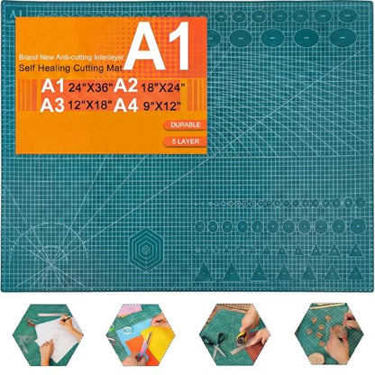 THMINS Self Healing Cutting Mat, 24 x 36 in, Green Cutting Mat,A1 | 5 Ply, Double Sided - size: 24"×36"