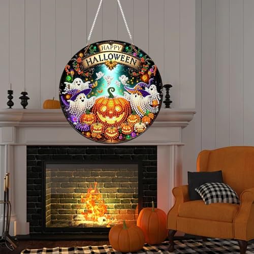 RYMILIE Halloween Diamond Art Kits for Adults Ghost Pumpkin 8x8inch - color: DP04131