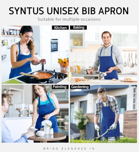 Syntus Apron for Men Women, Adjustable Cooking Kitchen Apron with 2 Pockets | Machine Washable, Firm Stitching, Stain Resistance, Long Tie Straps, 2 Pockets, Versatility, Unisex Use, Gift, BBQ - color: Blue, style: 2 Polyester