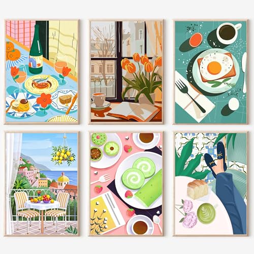 cupmod 6 Packs Coffee Paint by Numbers Kit for Adults,Food DIY Acrylic Oil Painting Paint by Numbers Kits on Canvas Without Frame,Adults' Paint by Numbers Kits for Home Decor 9.8x13.8inch - color: MT21101-MT21106