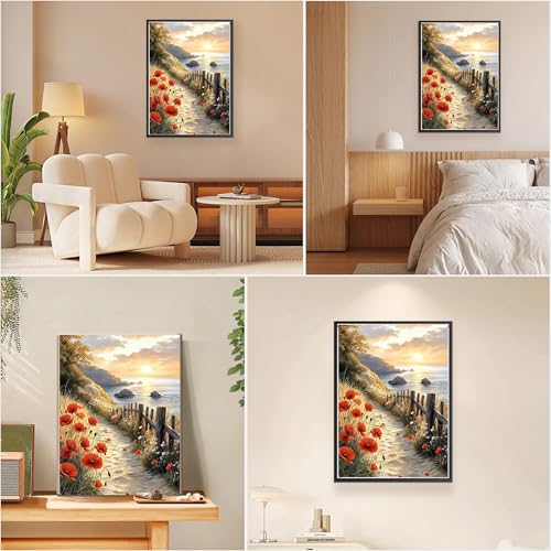 EOBROMD Framed Paint by Numbers Kits for Adults Landscape, Flower DIY Acrylic Paint by Number on Stretched Canvas, Painting Kits Adults Oil Paint by Numbers for Home Decor 12x16inch