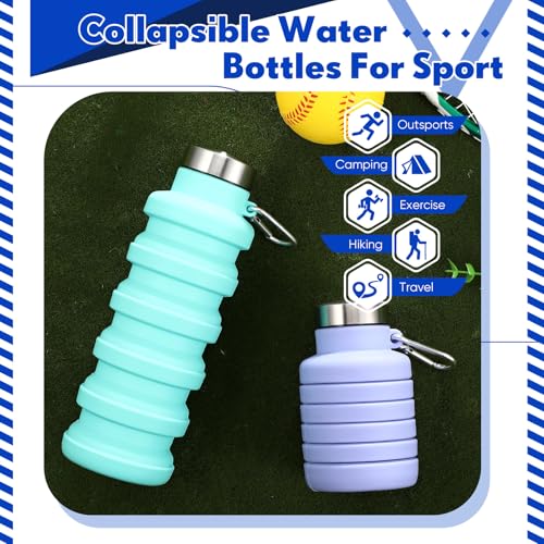 Baderke 2 Pcs Collapsible Water Bottles 17oz Silicone Travel Foldable Portable Water Bottle with Buckle Silicone Lightweight Reusable Leakproof for Camping Hiking Cycling Sport(Green, Purple) - color: Green, Purple