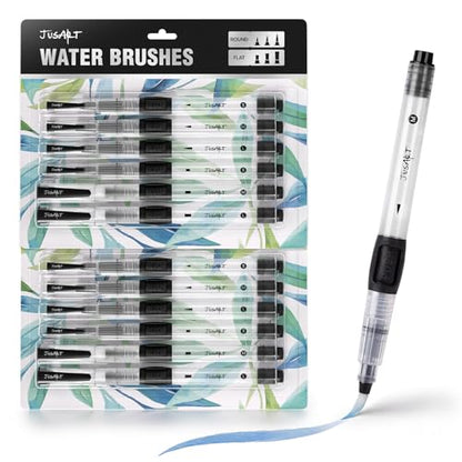 JusArt Water Brush Pens 12-Pack Leak-Proof Refillable Watercolor Pens - color: 12 Pcs Black