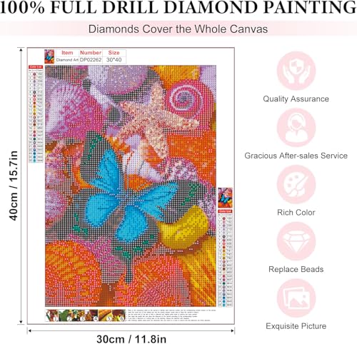 EIBEILI Butterfly Diamond Art Kits for Adults,Shell Diamond Painting Kits for Adults Beginner,5D DIY Full Round Drill Diamond Dots Paintings for Home Wall Decor Gift 12X16inch - color: DP02262