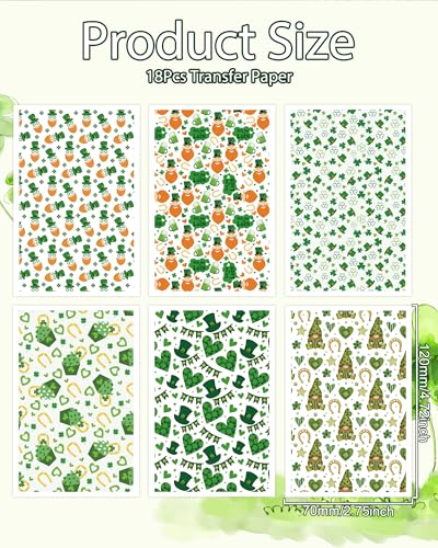 St Patrick‘s Day Clay Transfer Paper, 18 Pcs Irish March 17th Festival Clover Shamrcock Gnome Polymer Clay Transfer Sheets for Earrings Jewelry Making - color: leprechaun