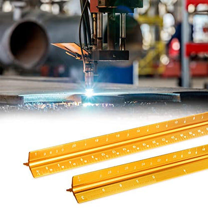 Architectural Scale Ruler, Imperial Measurements 12'', Laser-Etched Aluminum Architect Triangular Ruler Gold for Architects, Students, Draftsman, and Engineers by mveohos | Gold, Laser-Etched Aluminum Architect Triangular Ruler for Architects, Students, D