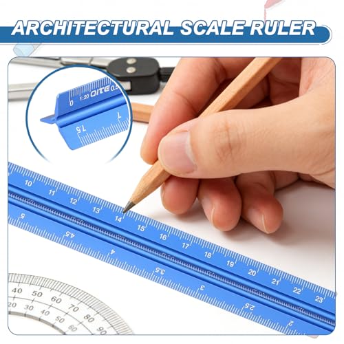 YOKIVE Metric Engineer Scale Ruler, (13 Inch, Blue) Architectural Small Scale Ruler Aluminum Triangular Civil Drafting Tool for Architect Blueprint Engineering Office Supplies - color: Blue