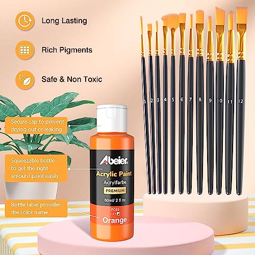 ABEIER Acrylic Paint Set, 24 Colors 2oz, 12 Brushes, Non-Toxic, Waterproof - style: Classic Colors