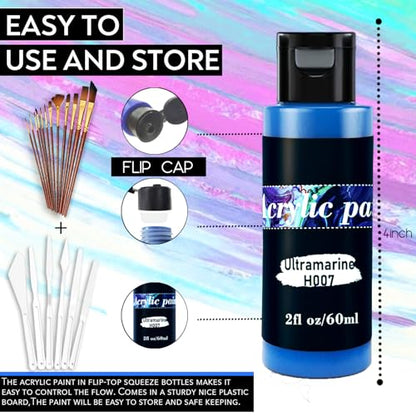 Acrylic Paint Set 118 PCS of 99 Colors 2fl oz 60ml Bottles with 12 Brushes and 6 Knives,Non Toxic No Fading Rich Pigment for Kids Adults Artists Canvas Crafts Wood Painting