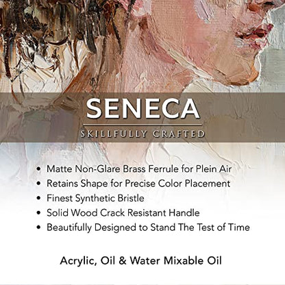 Seneca Artist Brush, Short Filbert 4 (1700SB-4) by Willow Wolfe, Professional Synthetic Bristle Paint Brush for Acrylic, Oil and Water Mixable Oil, S