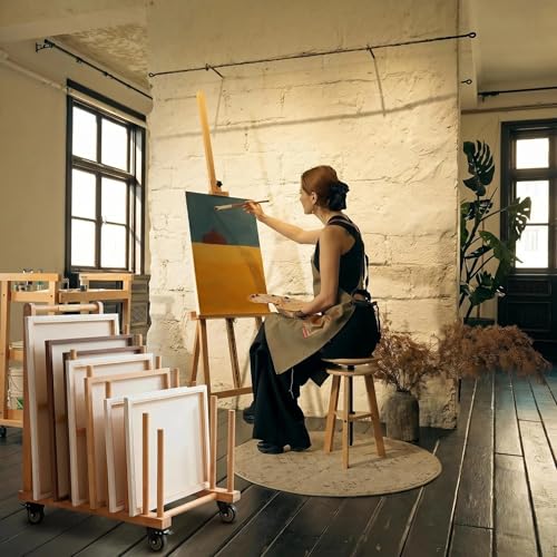 Art Storage Rack with Brake Caster Wheels,Art Drying Rack Wooden Storage Rack for Canvas Frames,Drawing Board Prints,Paper Pads,Perfect for Studios,Galleries, Museums, Art Venues (Large) - size: Large