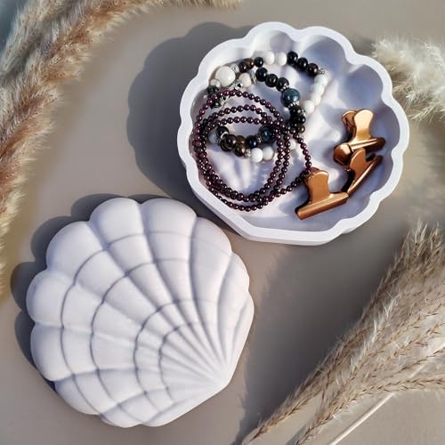 Wehous Seashell Box Resin Molds with Lid, 3D Shell Shape Storage Container Box Silicone Molds for Epoxy Resin Concrete, Marine Jewelry Holder Trinket Organizer Tray Mold DIY Art Casting Craft Decor - color: Shell Box