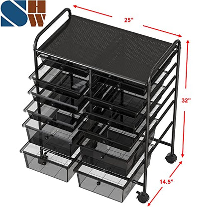 Simple Houseware 12 Drawers Rolling Utility Cart Organizer, Black - color: Black, size: 12 Drawers
