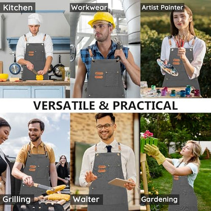 Chef Canvas Aprons with 3 Large Pockets Adjustable Strap for Men Women - color: Gray