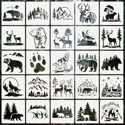 Forest Animal Stencils for Crafts Reusable 25Pcs Stencils(5.8X5.8 Inch) - color: Animal 3