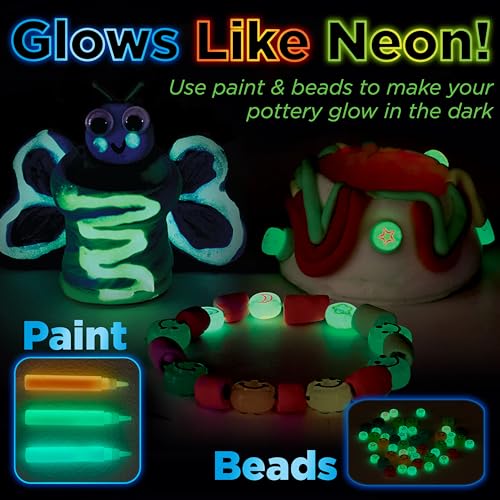 Faber-Castell Neon Glow Pottery Studio: Create Your Own Pottery Designs with USB-Powered Pottery Wheel, Air Dry Clay, Neon & Glow in The Dark Paints, Tools & 50+ Craft Supplies for Kids (Ages 8+) - size: Deluxe Starter Bundle