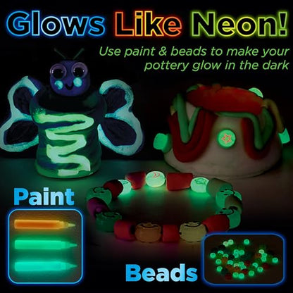Faber-Castell Neon Glow Pottery Studio: Create Your Own Pottery Designs with USB-Powered Pottery Wheel, Air Dry Clay, Neon & Glow in The Dark Paints, Tools & 50+ Craft Supplies for Kids (Ages 8+) - size: Deluxe Starter Bundle