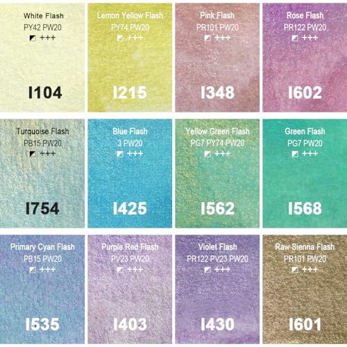 PHOENIX Iridescent Watercolor Paints - 12 Half Pan Color Shifting Watercolor Paint Set, Glitter Pearlescent Portable Palette, Gift for Water Color Painter - color: Iridescent
