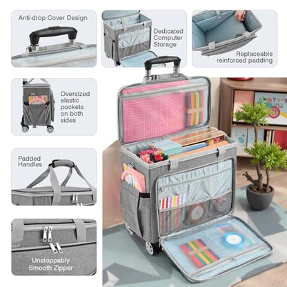 Rolling Craft Bag With Wheels, Teacher Tote Organizer With Detachable Cart - color: Grey