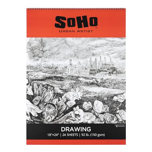 SoHo Urban Artist Softcover Drawing Pad - 18"x24", 6 Pack w/144 Sheets Total - 92 lbs/150gsm, Mixed Media, Dual-Sided, Acid-Free, Wire-Bound, Micro-Perforated, Repeated Erasing & Reworking - size: 18"x24"
