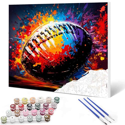 Aihonmin Paint by Numbers Kits 16 x 20 inches Canvas DIY Oil Painting for Boys,Students,Adults Beginner with Brushes & Acrylic Pigment - Rugby Sports Lovers(Without Frame) for Boys Room Wall Decor - color: Ball Theme-05, size: 16''x20''(Frameless)