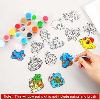 WILLBOND 24 Pieces Sun Catchers Craft Assorted Sun Catcher Kits for Window - style: Animals Theme