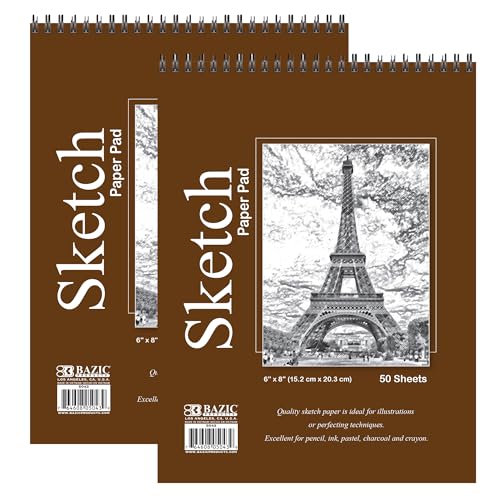 BAZIC Products Spiral Sketch Pad, Top Bound, 6 x 8 in, 50 Sheets, 2-Pack - color: 50 Sheets - 6"x8", size: 2-Pack