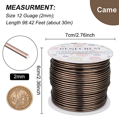 BENECREAT 9 12 17 18 20 22 Gauge Aluminum Wire (12 Gauge,100FT) Anodized Jewelry Craft Making Beading Floral Aluminum Craft Wire for Christmas Tree, Garden, Model Making - Brown - color: Brown, size: 12 Gauge