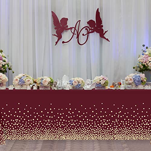Tegeme 12 Pcs Maroon, Gold Plastic Tablecloths Burgundy Table Cloths Party - color: Wine Red, Gold