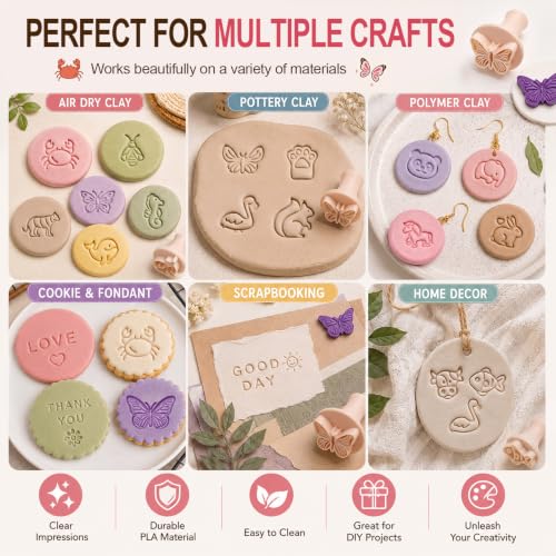 30 Pcs Animal Pattern Clay Modeling Stamp Set with 72-Character Letter Stamps and Storage Box, Animal Pattern Stamps for Polymer/Ceramic Clay, Pottery Craft, Cookie and Jewelry Making - style: Animal