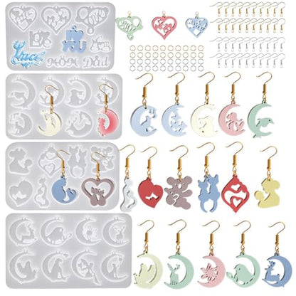 4Pcs Earring Resin Silicone Molds with 40 Earring Hooks, Epoxy Resin Jewelry Molds Silicone Set for Casting Irregular Shape Mold for Earrings Pendant Necklace Bracelet Keychain (4 Pcs-Large) - size: 4 Pcs-Large