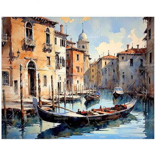 TAOPAOLAB City Cruise Art Paint by Numbers Kit for Adults - DIY Venetian Canal Painting on Canvas 8x12In, Framed Acrylic Paint Set, Suitable for Beginners, European Art for Home Decor or Gifts - color: FM03999, size: 8×12in Framed