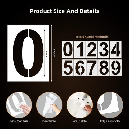 12 Inch Large Number Stencils Reusable Plastic Digital Templates for Cake Address Painting - size: 12 Inch