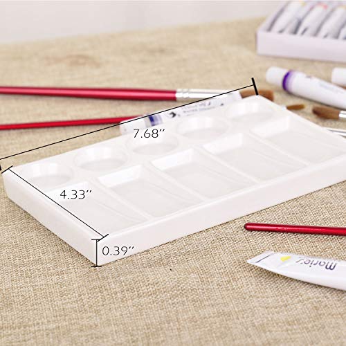 VanEnjoy 10 Wells White Rectangle Ceramic Artist Paint Palette,Porcelain Watercolor Palette,Ceramic Mixing Tray for Watercolor Gouache Painting, 7.6 inch
