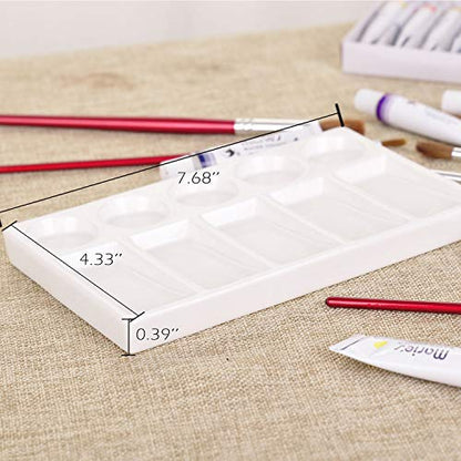 VanEnjoy 10 Wells White Rectangle Ceramic Artist Paint Palette,Porcelain Watercolor Palette,Ceramic Mixing Tray for Watercolor Gouache Painting, 7.6 inch