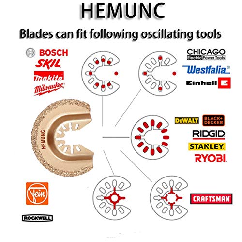 Oscillating Tool Blades, HEMUNC 5pcs Universal Semicircle Carbide Oscillating Multitool Saw Blades Accessories kit - size: 5PACK SEMICIRCLE CARBIDE